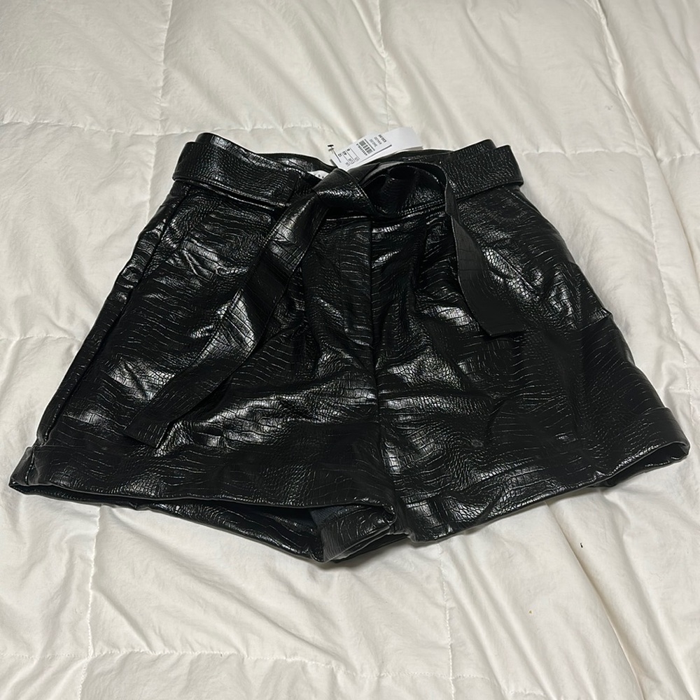 TopShop black embossed vegan leather shorts with belt